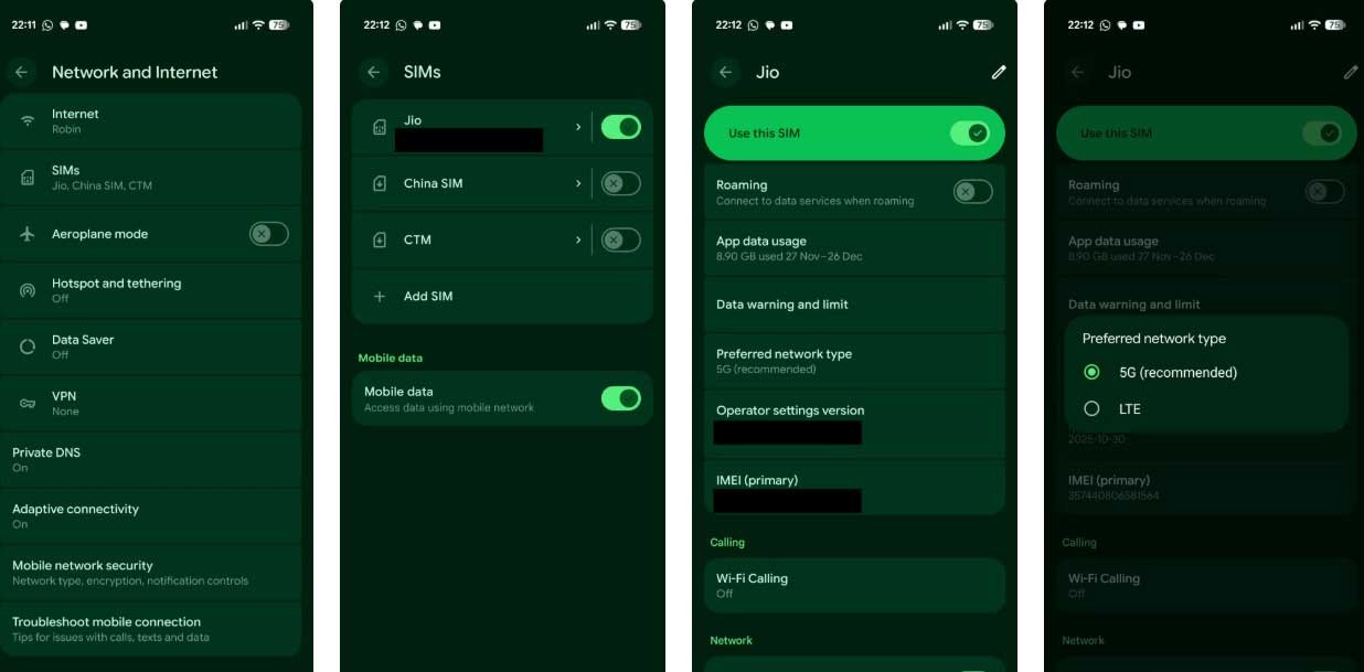 Thay đổi chế độ mạng trên Android