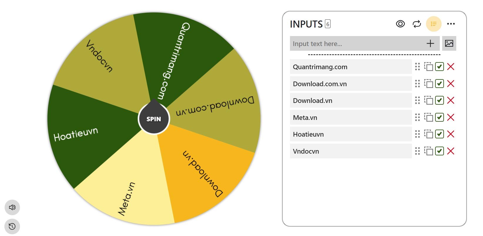 Web giống như Wheel of Names