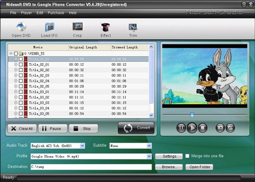 Nidesoft DVD to Google Phone Converter