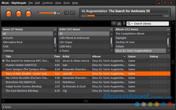 Nightingale cho Mac sắp xếp bài hát khoa học theo từng danh mục để người dùng tiện tìm kiếm