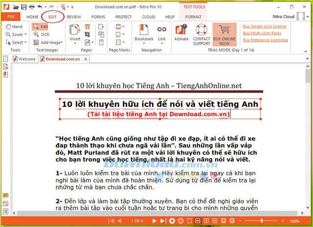 Chỉnh sửa PDF với Nitro Pro