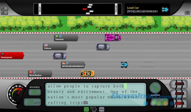 Giao diện game tốc độ Nitro Type Race Online