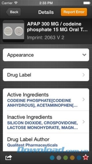 NLM Pillbox cho iOS hiện chi tiết thông tin dược phẩm
