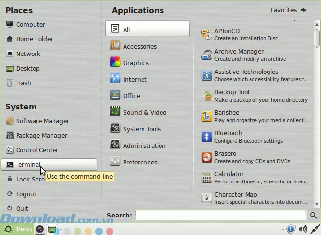 Cài đặt bằng Terminal