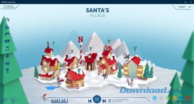 Hình ảnh ngôi làng sặc sỡ của ông già Noel trong ứng dụng miễn phí NORAD Tracks Santa