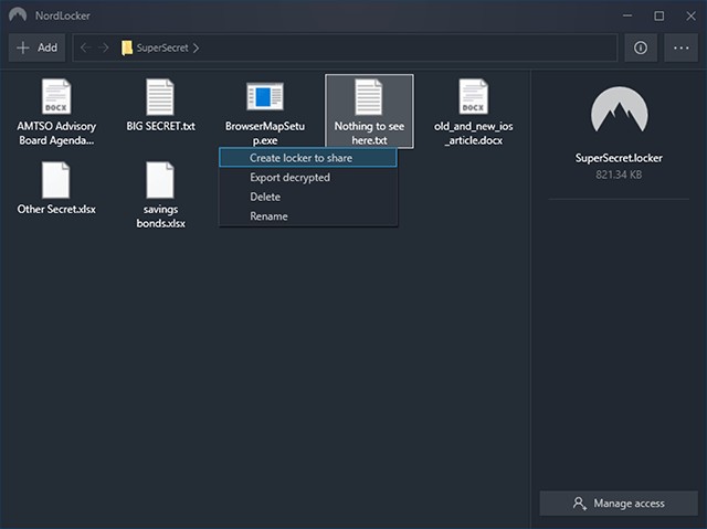 Giao diện trực quan, dễ sử dụng của NordLocker