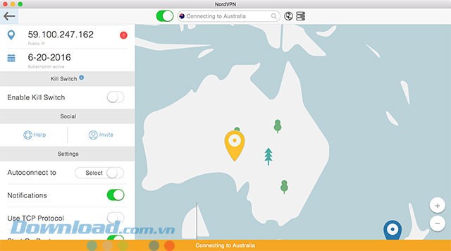 Giao diện phần mềm NordVPN cho Mac