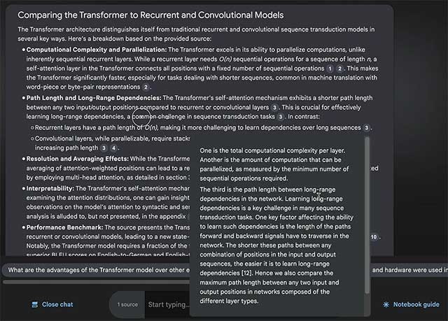Bạn có thể chat với Notebook LM, mọi câu trả lời đều có nguồn cụ thể
