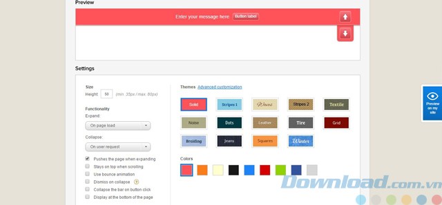 Tùy chỉnh trong ứng dụng web tạo thanh thông báo NotifySnack