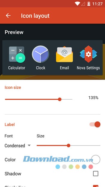 Giao diện cài đặt Nova Launcher Prime trên Android