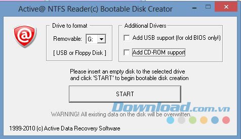 Giao diện phần mềm NTFS Reader for DOS