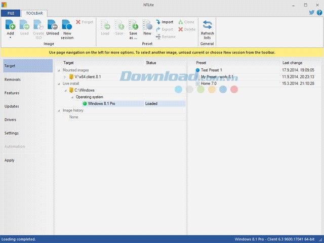 Tính năng chỉnh sửa cài đặt trực tiếp của NTLite
