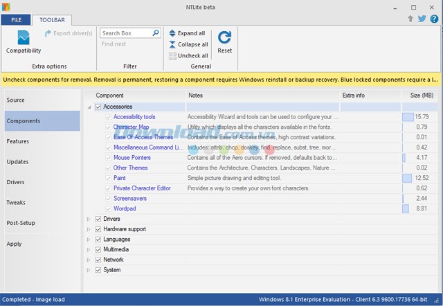Tính năng loại bỏ các thành phần