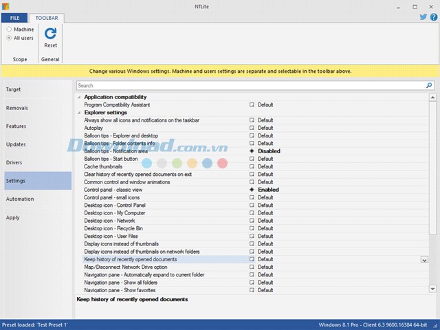 Tính năng tinh chỉnh của NTLite