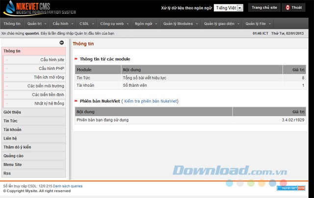 Giao diện chính của NukeViet CMS
