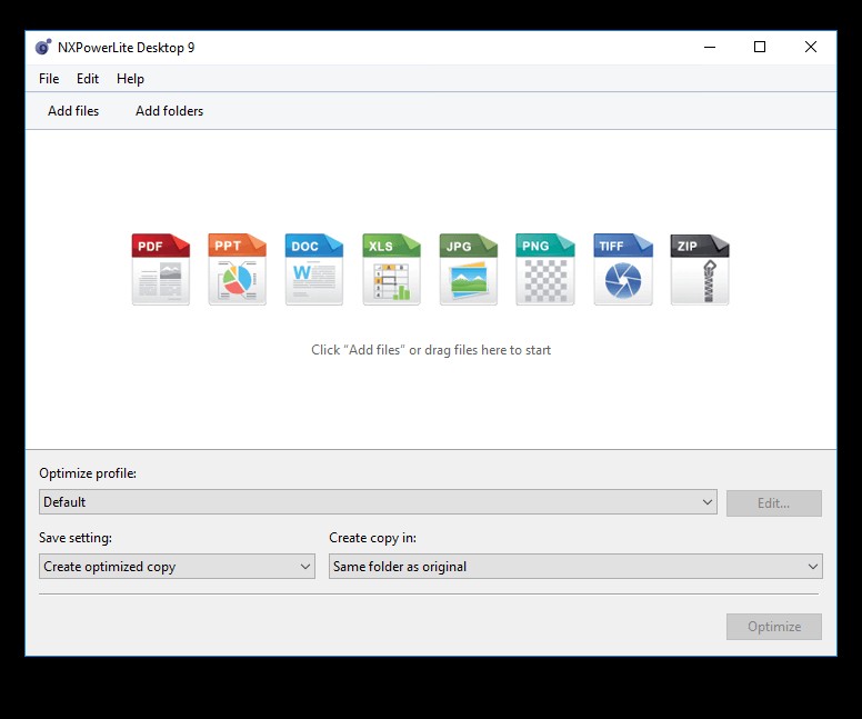 Màn hình chính của NXPowerLite Desktop