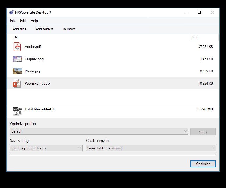 Cửa sổ thông báo của NXPowerLite