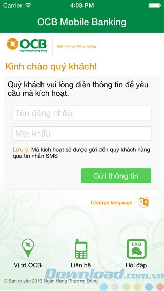 Đăng ký dịch vụ OCB Mobile Banking