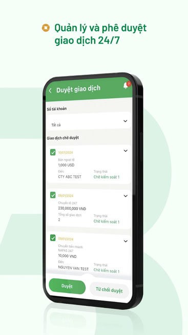 Quản lý, phê duyệt giao dịch 24/7