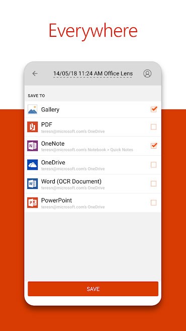 Microsoft Office Lens liên kết với nhiều dịch vụ đám mây