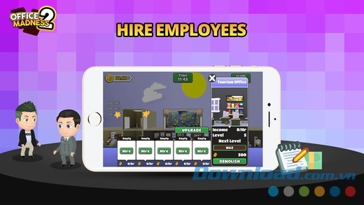 Thuê nhân viên giỏi hỗ trợ quản lý công ty trong Office Madness 2: Corporation cho iOS