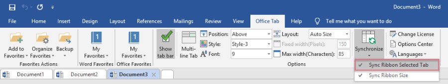 Tab mới trong Office Tab
