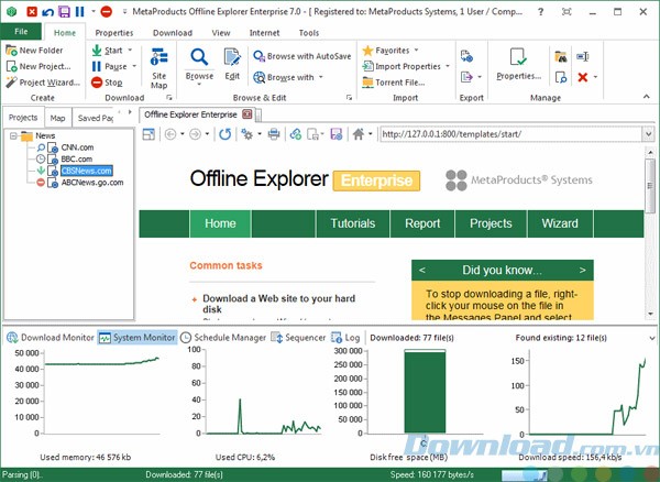 Giao diện của Offline Explorer Enterprise