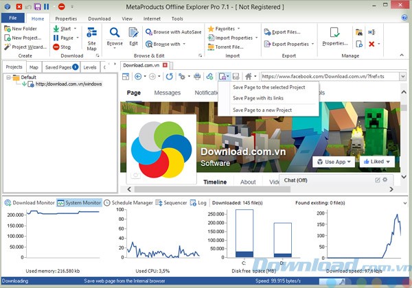 Chụp trang mạng xã hội Facebook với Offline Explorer Pro