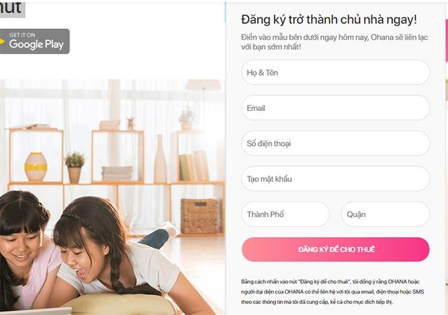 Trang chủ của ứng dụng Ohana