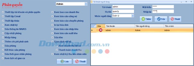Tạo tài khoản và phân quyền sử dụng trong OHotel