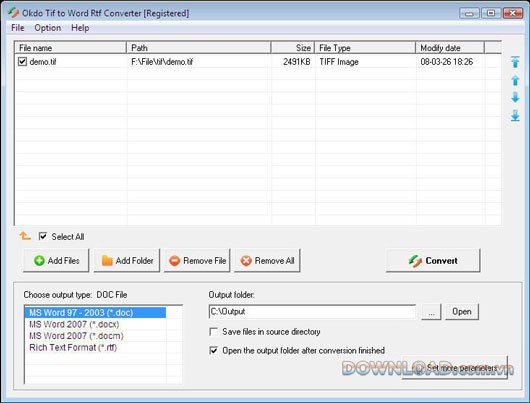 Okdo Tif to Word Rtf Converter