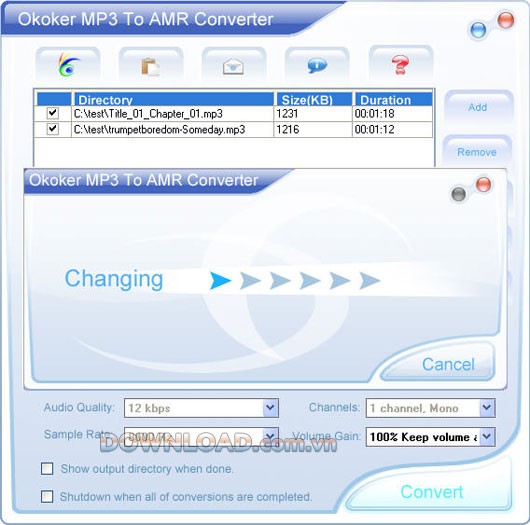Okoker MP3 to AMR Converter