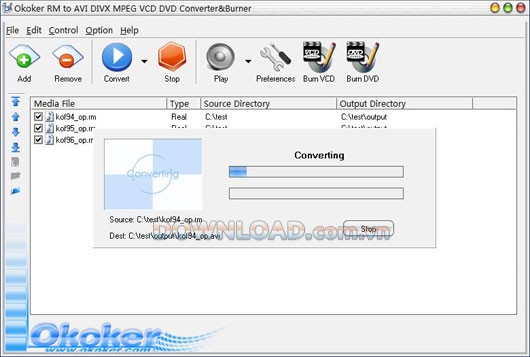Okoker RM to AVI DIVX WMV MPEG VCD DVD Converter&Burner