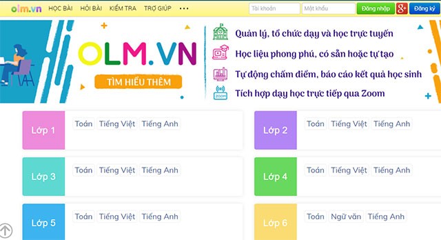 Giao diện OLM - Học online miễn phí