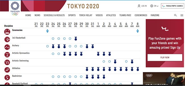 Lịch thi đấu Thế vận hội Olympics