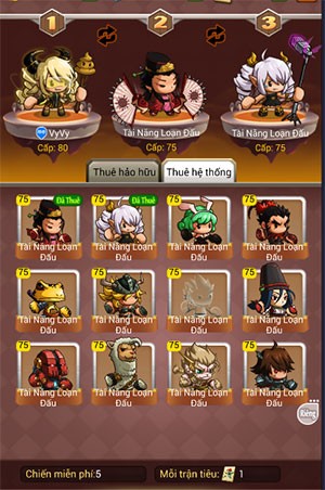 Lựa chọn đội hình tướng