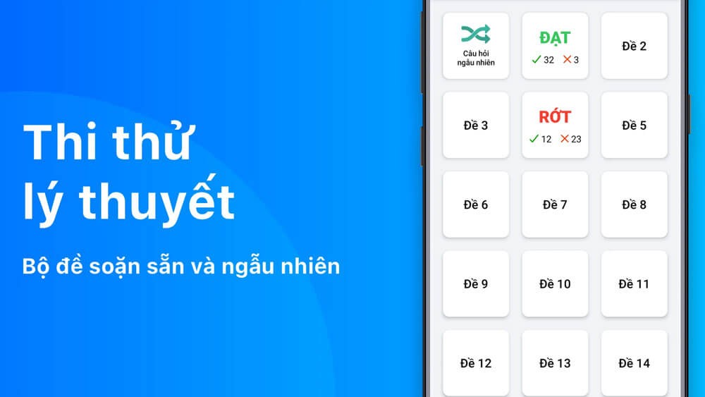 Bài thi thử phần lý thuyết với bộ đề ngẫu nhiên hay tạo sẵn