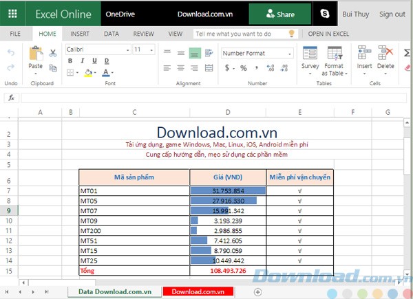 Xem file Excel trực tuyến