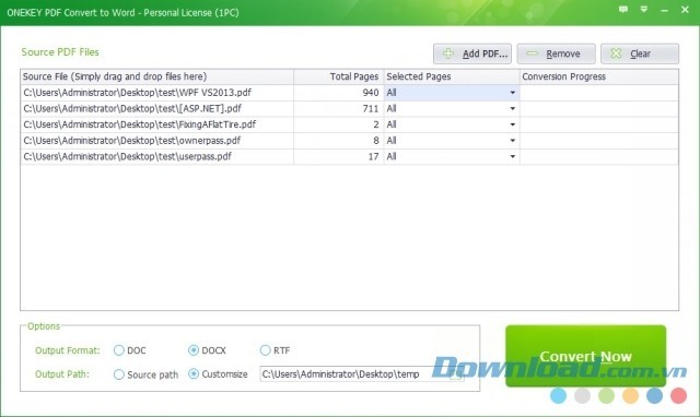 Giao diện màn hình chính phần mềm chuyển đổi PDF sang Word ONEKEY PDF Convert to Word