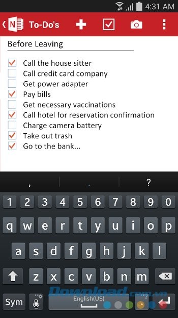 Ghi chú danh sách công việc với Microsoft OneNote cho Android