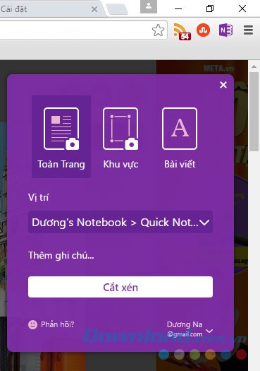 Giao diện OneNote Web Clipper