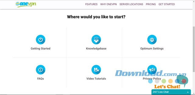 Sử dụng tính năng trợ giúp của ứng dụng mạng riêng ảo OneVPN cho máy tính