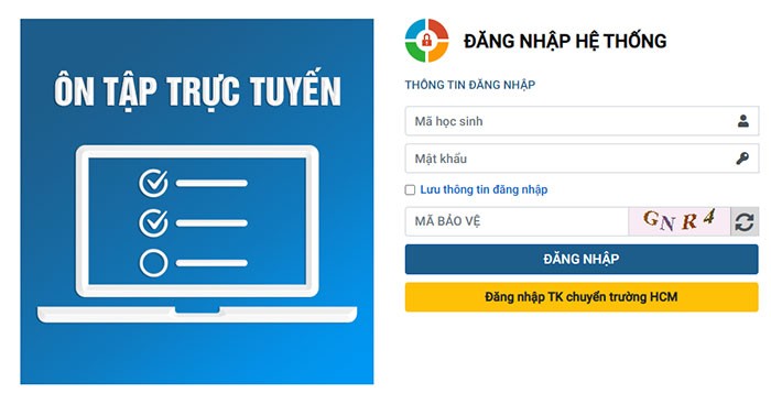Đăng nhập hệ thống học và thi trực tuyến Online Learning