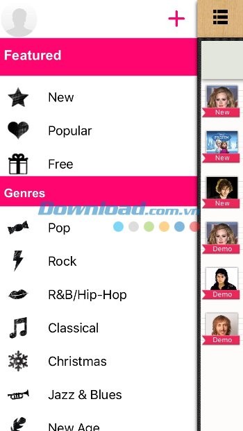 Thực đơn chính của Online Pianist