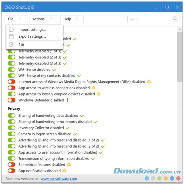 Tính năng nhập và xuất danh sách các thiết lập cần tùy chỉnh giúp người dùng tiết kiệm nhiều thời gian quý báu