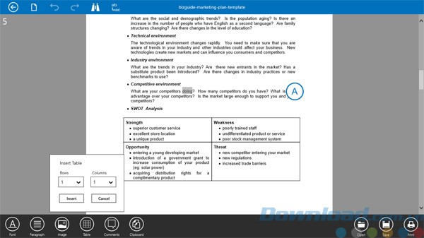 Chèn bảng vào tài liệu