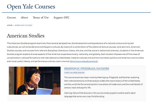 Các bài giảng trong Open Yale Courses đều ở dưới dạng video và audio có thể tải xuống