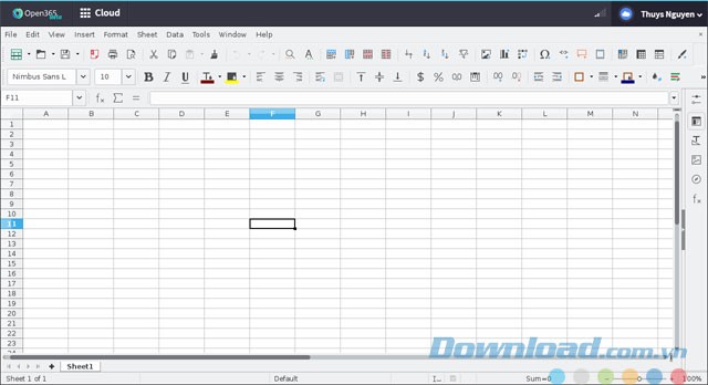 Giao diện bảng tính của Open365
