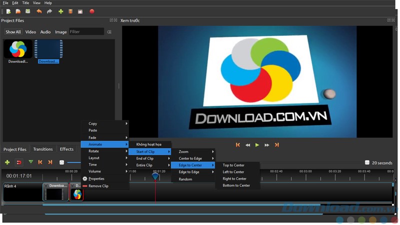 Menu ngữ cảnh của OpenShot VIdeo Editor