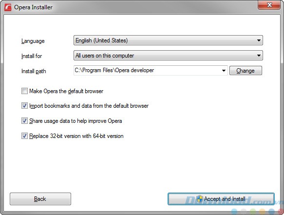Trình cài đặt của Opera Beta